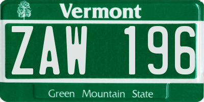 VT license plate ZAW196