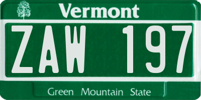 VT license plate ZAW197