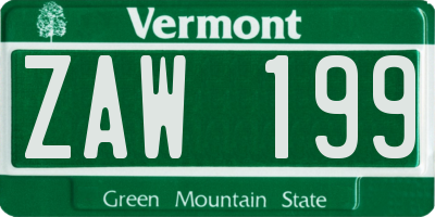 VT license plate ZAW199