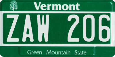 VT license plate ZAW206