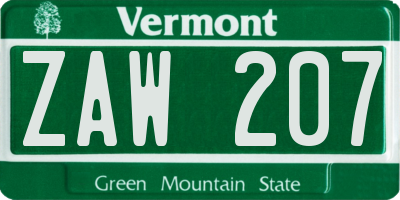VT license plate ZAW207