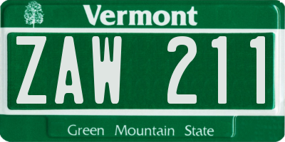 VT license plate ZAW211