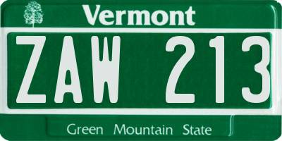 VT license plate ZAW213