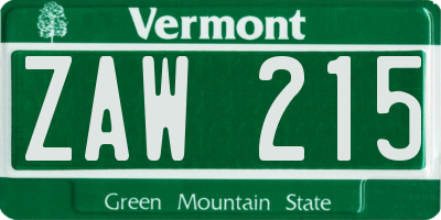 VT license plate ZAW215