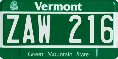 VT license plate ZAW216