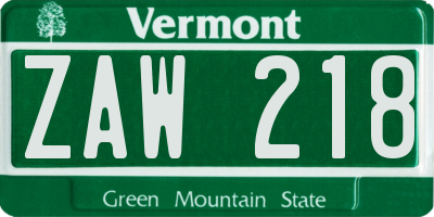 VT license plate ZAW218