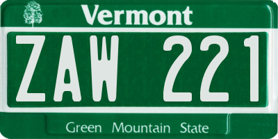 VT license plate ZAW221