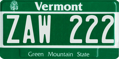 VT license plate ZAW222
