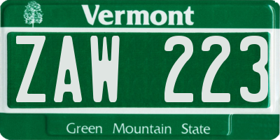 VT license plate ZAW223