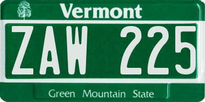 VT license plate ZAW225