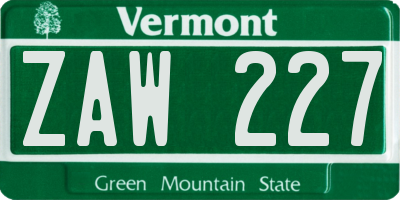 VT license plate ZAW227