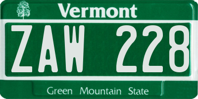 VT license plate ZAW228