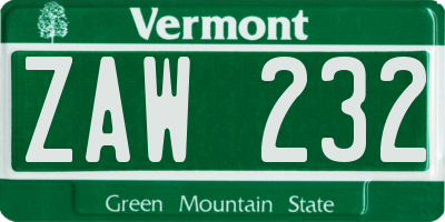 VT license plate ZAW232