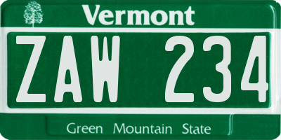VT license plate ZAW234