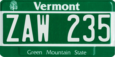 VT license plate ZAW235