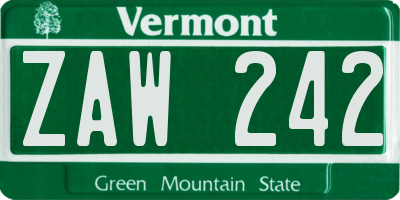 VT license plate ZAW242