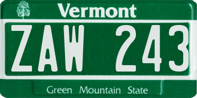 VT license plate ZAW243