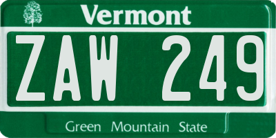 VT license plate ZAW249