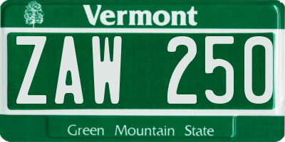 VT license plate ZAW250