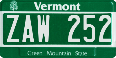 VT license plate ZAW252