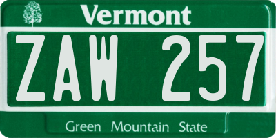VT license plate ZAW257