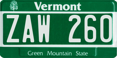 VT license plate ZAW260