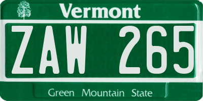 VT license plate ZAW265