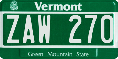 VT license plate ZAW270