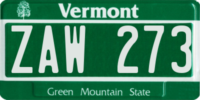 VT license plate ZAW273