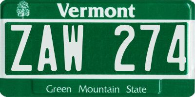 VT license plate ZAW274