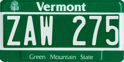 VT license plate ZAW275