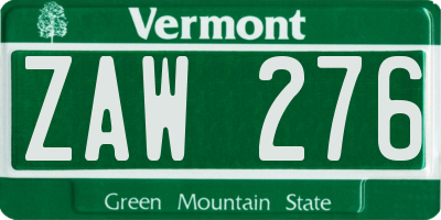 VT license plate ZAW276