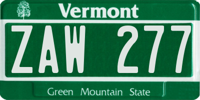 VT license plate ZAW277
