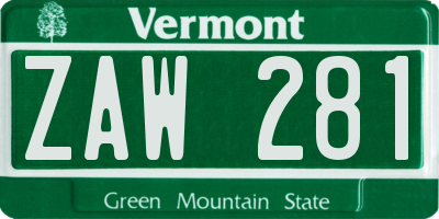 VT license plate ZAW281