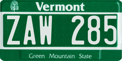 VT license plate ZAW285