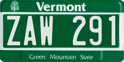 VT license plate ZAW291