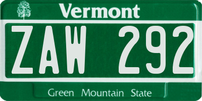 VT license plate ZAW292