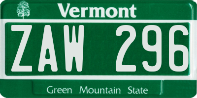 VT license plate ZAW296