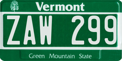 VT license plate ZAW299