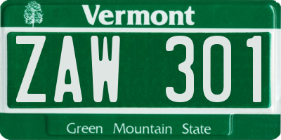 VT license plate ZAW301