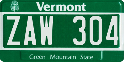 VT license plate ZAW304