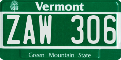 VT license plate ZAW306