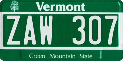 VT license plate ZAW307