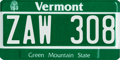 VT license plate ZAW308