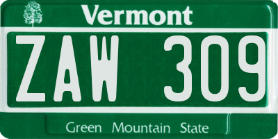 VT license plate ZAW309