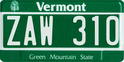 VT license plate ZAW310