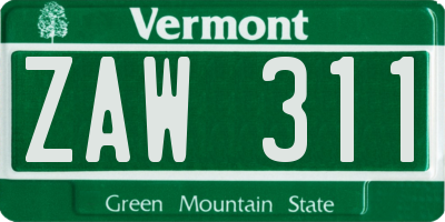 VT license plate ZAW311