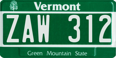 VT license plate ZAW312