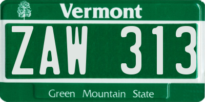 VT license plate ZAW313