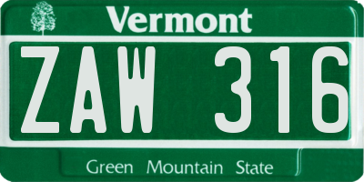 VT license plate ZAW316
